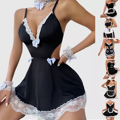 Womens Sexy Maid Fancy Dress Apron Cosplay Outfit Uniform Lingerie Nightwear • $12.78