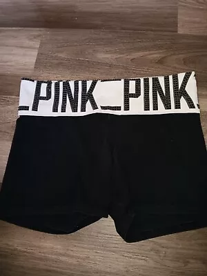 PINK Victoria’s Secret Y2K Bling YOGA Fold Over Rhinestone Bike Shorts Small • $39.50