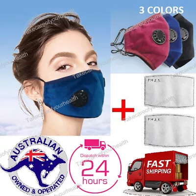 2 X Washable Reusable Anti Pollution Cotton Face Mask + PM 2.5 Filters • $28.88