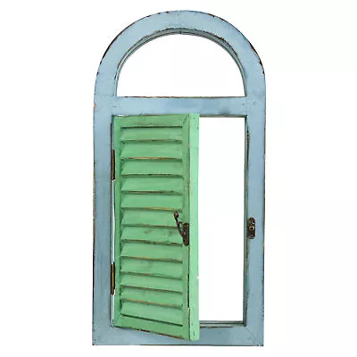 Small Window Shutter & Mirrors 17  Vintage-Style Muted Pastel Blue Wall Decor • $53.99