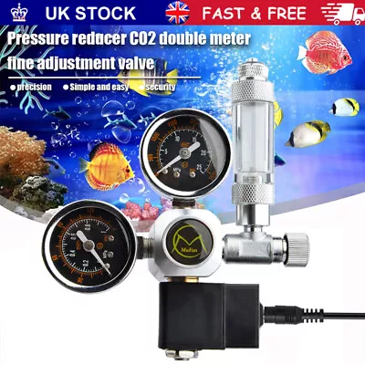 Aquarium CO2 Pressure Regulator Valve Dual Gauges Solenoid For Plants Fish Tank • £41.68