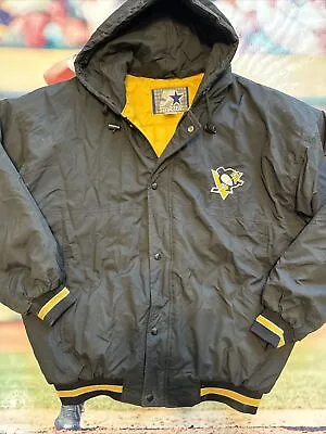 VINTAGE Pittsburgh Penguins STARTER Jacket Mens XL Black Yellow • $25