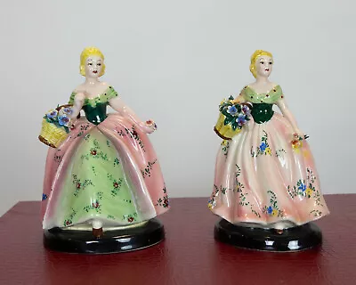 2 Capodimonte Mollica Porcelain Figurine Ladies W/basket Flowers Italy Marked • $149.95