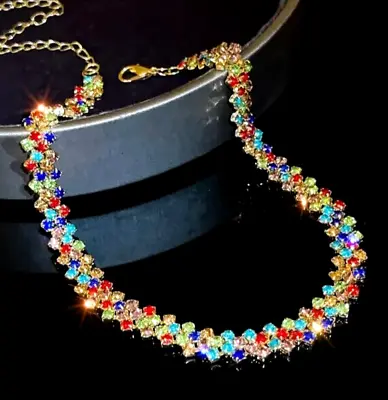 Diva Edgy COLORFUL Rhinestone CHOKER Betsey Johnson HIP HOP Night Club Necklace • $12.99