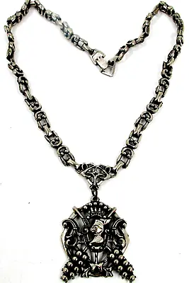 Vintage Unsigned ART Medieval Knight Shield Coat Of Arms Chain Pendant Necklace • $34.99