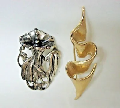 LOT 2 Vase Pin Brooches Fresh Flower SILVER Art Nouveau Gold CATH  • $27.89