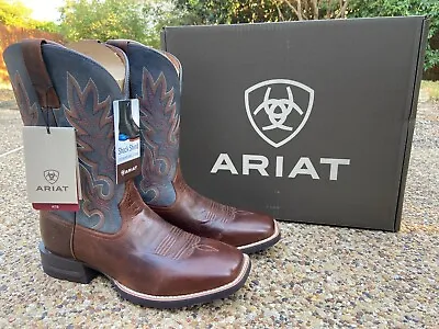 NEW Mens Ariat Layton Brown Blue Leather Soft Toe Western Cowboy Boots 10038448 • $149.95