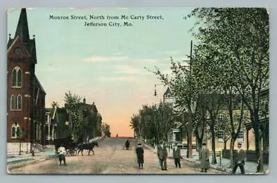 Monroe & McCarty Street JEFFERSON CITY MO Antique Horse Carriage Postcard 1918 • $12.99