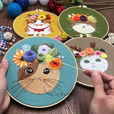 £7.76 • Buy Needle Thread Sewing Craft Kits Embroidery Hoop Cat Embroidery Cross Stitch Kit