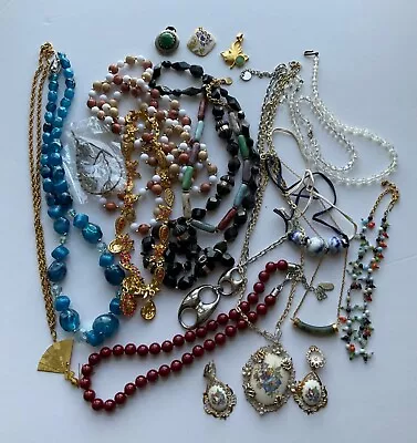 Vtg. Lot 19 Necklaces Lockets Pendants Earrings Semi Precious Stones Kissaka • $30