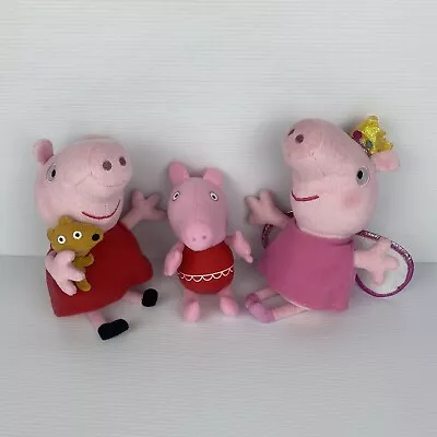 Peppa Pig Plush Lot X3 TY Peppa With Teddy Princess 19cm Zoggs 14cm Soft Toy • $24.90