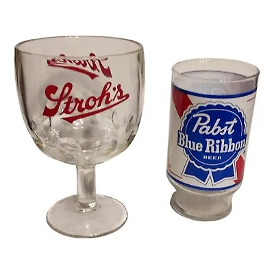 Vintage Barware Strohs Goblet Style Beer Glass  And Pabst Blue Ribbon Tumbler • $20