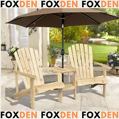 Garden Love Seat Rustic Companion Bench Wooden Set 2 Chairs Outdoor Patio Table • £139.97