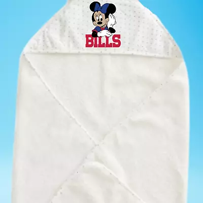 Handmade Personalized Minnie Mouse Buffalo Bills Inspired Baby Hooded Bath Towel • $13.99