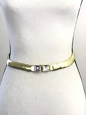 Women's Belt Gold Large-Extra Large VTG 70's Metal Stretch Jeweled Buckle Ladies • $12.74