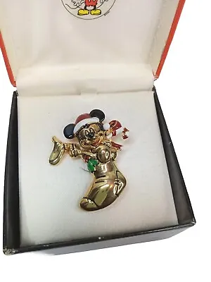 DISNEY Mickey & Co Signed NAPIER Mickey In Christmas Stocking Pin Brooch • $11.99