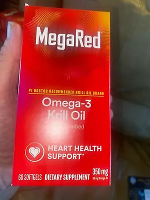 MegaRed Omega-3 Krill Oil. 350 Mg. 60 Softgels Expires 8/2025 • $15.35