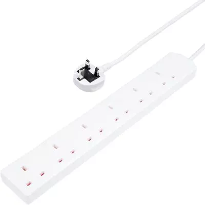 £6.99 • Buy 6 Way Gang Socket Power Mains Extension Lead 2M Metre Cable 13A Amps - White