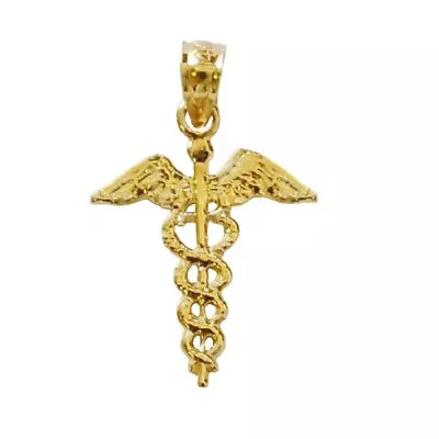 14k Yellow Gold Caduceus Medical Symbol Pendant / Charm Made In USA • $71.99