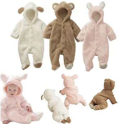 Infant Baby Romper Hooded Bodysuit Teddy Bear Tutu Jumpsuit Comfy Clothes Outfit • £5.88