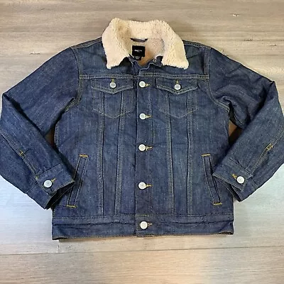 GAP Kids Sherpa Lined Trucker Denim Jacket Dark Wash Boy’s Large (10-11) • £24.06