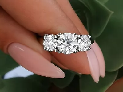 3 TCW Round Cut Moissanite Three Stone Engagement Ring 14k White Gold Plated • $132.99