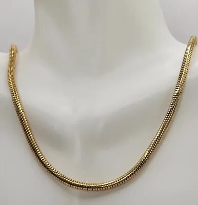 BRIGHT GOLD TONE VINTAGE TUBE NECKLACE 18  Choker Length Spring Ring Clasp • $10