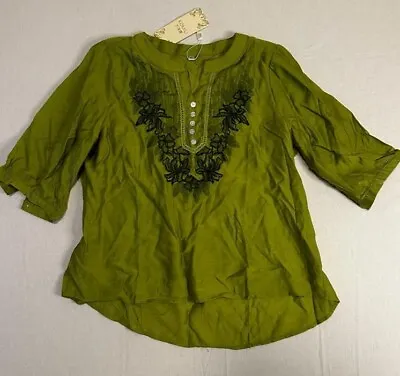 Komili Women's Blouse Pullover 3/4 Sleeve Henley Neck Green Size XL • $13.50