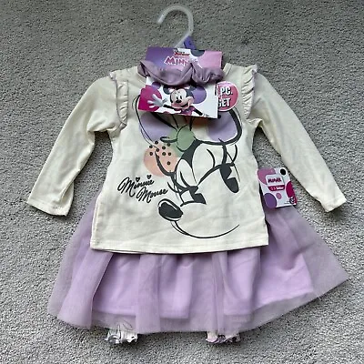 Disney Jr Minnie Mouse 4 Piece Set Legging Top Tutu Skirt Purple 12 Months • $15.99