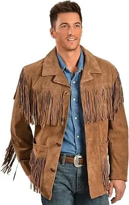 Western Cowboy Suede Leather Jacket For Men's Top Native American Fringe Jacket • $114.99