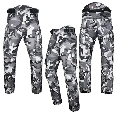 Motorbike Motorcycle Waterproof Cordura Textile Trousers Pants Armours Grey Camo • £37.99