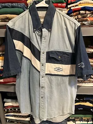 Vintage Express Rider Shirt Men's Medium Southwest Western Aztec Blue -1 BUTTON • $14