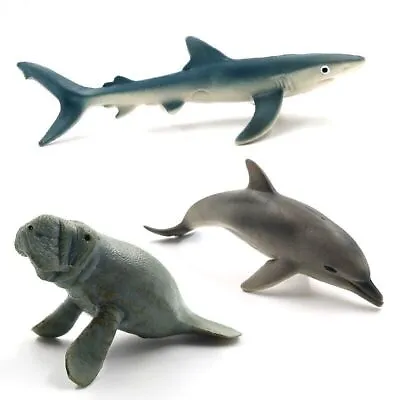 Kids Sea Toy Blue Shark Manatee Dolphin Figure Plastic Animals Model Fairy Craft • £7.13