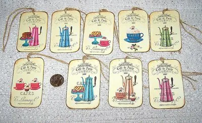 9~Vintage~French~Cafe De Paris~Patisseries~Coffee~Linen Cardstock~Gift~Hang~Tags • $10