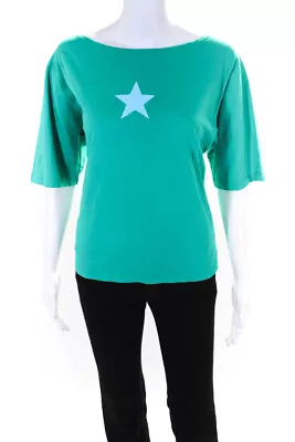 Agnes B Womens Short Sleeve Scoop Neck Oversized Star Tee Shirt Teal Size 4 • $40.81
