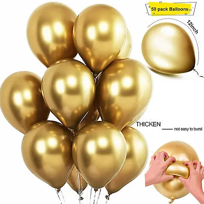 $8.31 • Buy 50 Pcs 12  Gold Metallic Balloons Chrome Shiny Latex Thicken For Wedding Party
