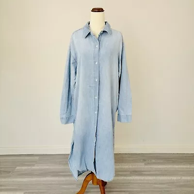 Zara Womens Midi Shirt Dress Chambray Long Sleeve Button Up Blue Size M - L • $37.95