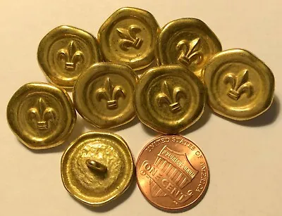$6.99 • Buy 8 Shiny Brass Tone Metal Fleur De Lis Shank Buttons 19.5mm Just Over 3/4  9598