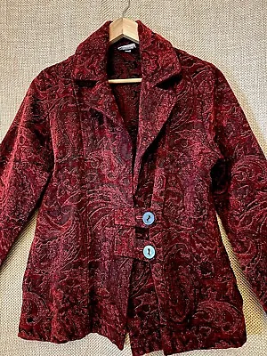 Habitat Jacket M Burgundy Chenille Damask Brocade 2 Button Holiday Blazer Medium • $38.99