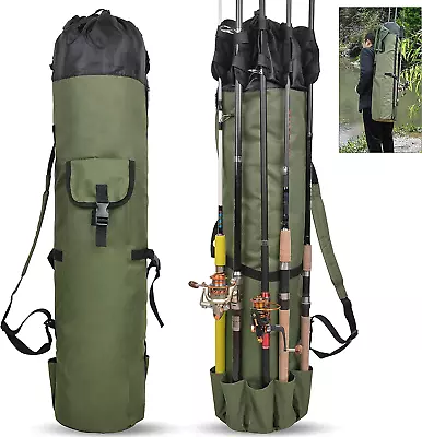 Fishing Rod Bag Pole Holder Portable Fishing Rod Case Carrier Canvas Pole Stora • $37.99