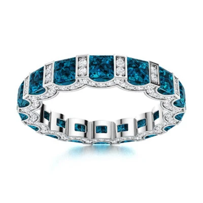 $39.42 • Buy 5MM Square Shape Cut London Blue Topaz Gemstone Women Wedding Band Ring