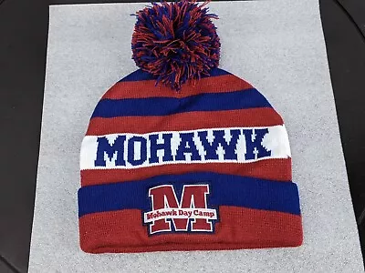 Mohawk Day Camp Beanie Hat Kids Knit Pom Pom One Size Blue Red White NEW 102 • $11.88