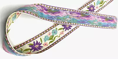 Vintage Floral Jacquard Woven Embroidered Sewing Ribbon Trim 10 Yards Lot Purple • $20.65