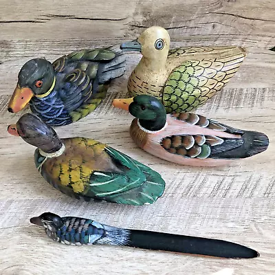 Collection 4x Wooden Decoy Ducks Vintage Hand Carved /Painted Ducks Mallards Etc • £25