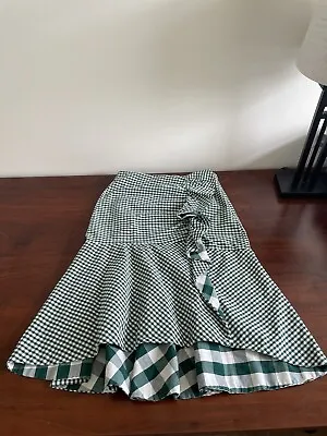 $13.99 • Buy Zara Skirt XS Green Gingham Ruffle Checkered Tulip Mermaid Below Knee