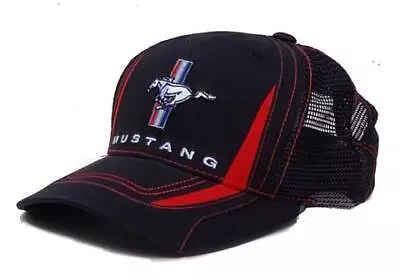 Ford Mustang Black With Red Trim Cotton Structured Mesh Back Hat • $32.02