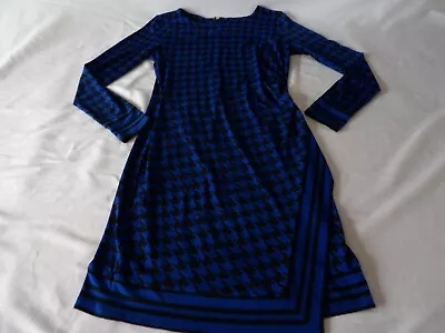 Michael Kors Small Dress Houndstooth Blue Black Plaid Midi Long Sleeve Sheath Bo • $16.98