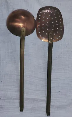 Vintage Hammered Copper Ladle & Strainer Skimmer Spoon Primitive • $35