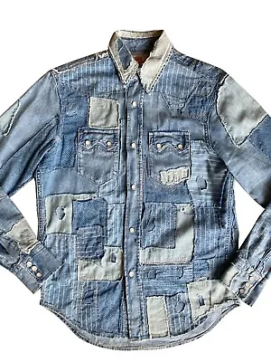 SUPER AWESOME! Ralph Lauren Double RL Western Denim Shirt Wabash Patchwork XS • $399