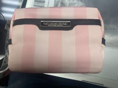 VICTORIAS SECRET Signature Stripe Glam Bag Makeup Pouch Zip Compartments • $19.99